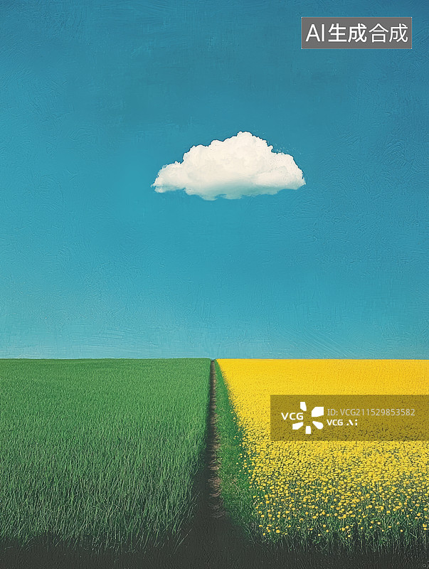 【AI数字艺术】通向云朵的田野小路图片素材