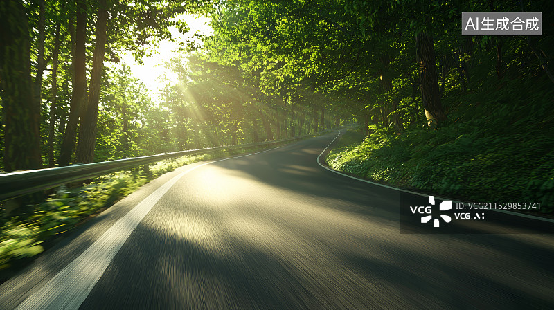 【AI数字艺术】林间的蜿蜒公路图片素材