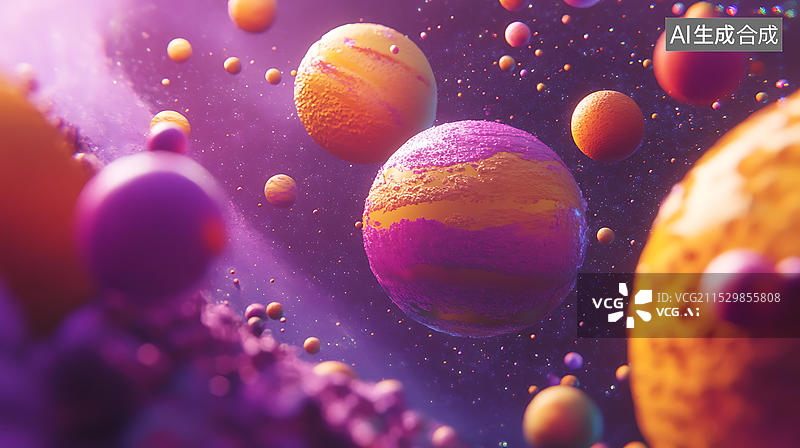 【AI数字艺术】宇宙星空中色彩斑斓的行星图片素材