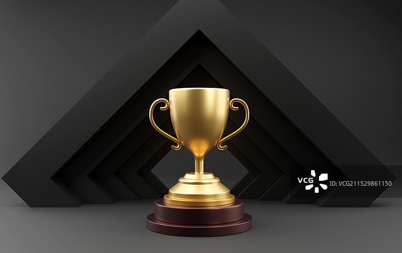 黑色简约现代背景前的金色荣誉奖杯图片素材