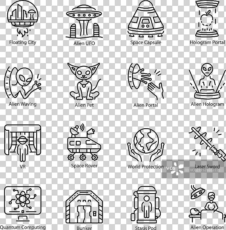 太空探索与科技线条风格图标图片素材