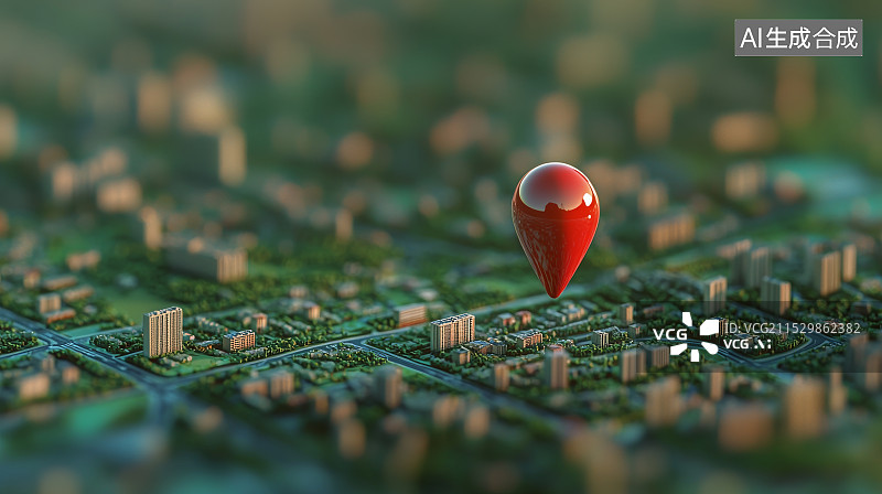 【AI数字艺术】地图上的红色定位标记图片素材