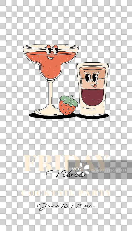 复古时尚派对邀请函，时髦鸡尾酒图片素材