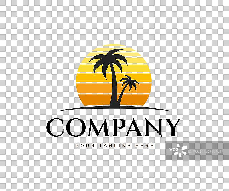 夏季海滩标志和棕榈树标志设计图片素材