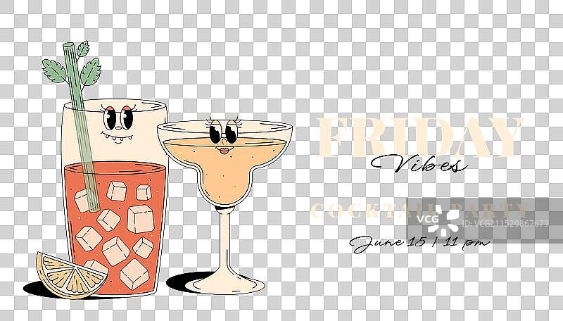 复古时尚派对邀请函，时髦鸡尾酒图片素材