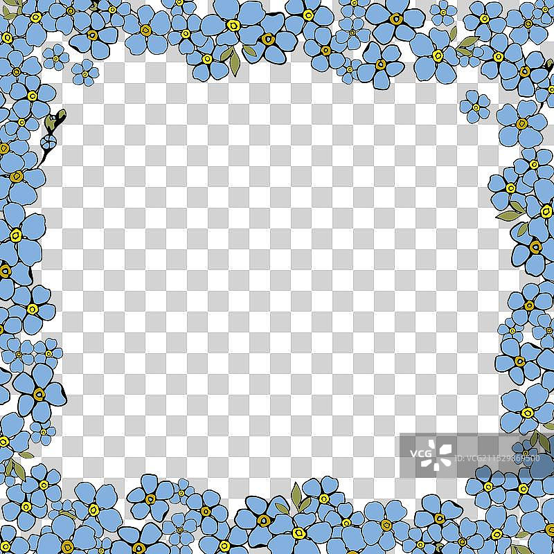 带花的蓝色边框，用于卡片或邀请函图片素材