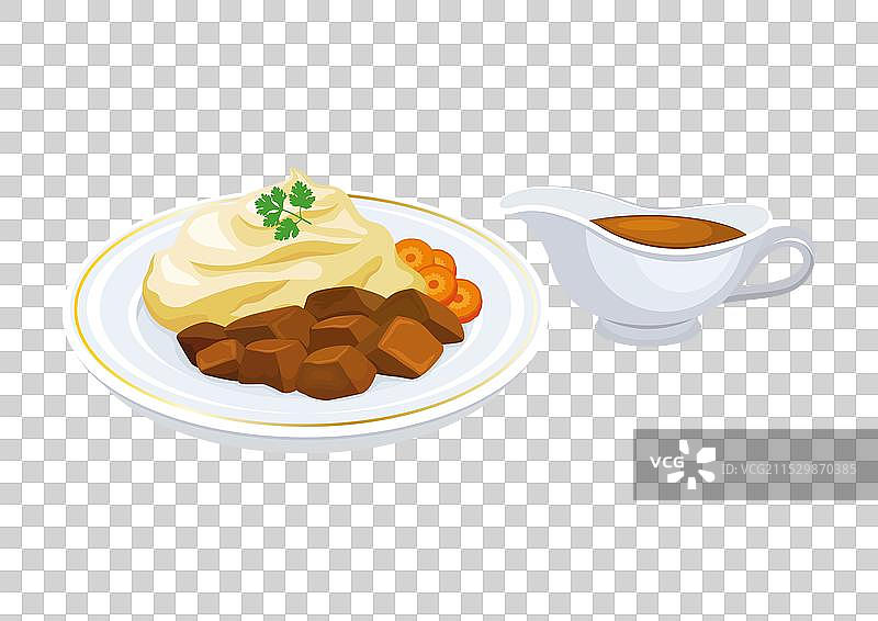 土豆泥配肉和肉汁图标集图片素材