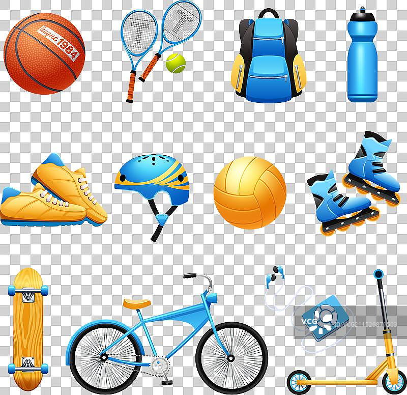 夏季运动器材扁平图标集图片素材