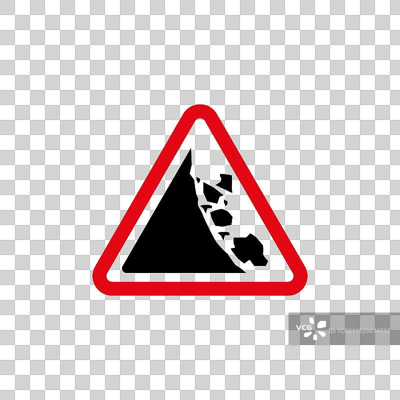 落石或碎石警告路标图标图片素材