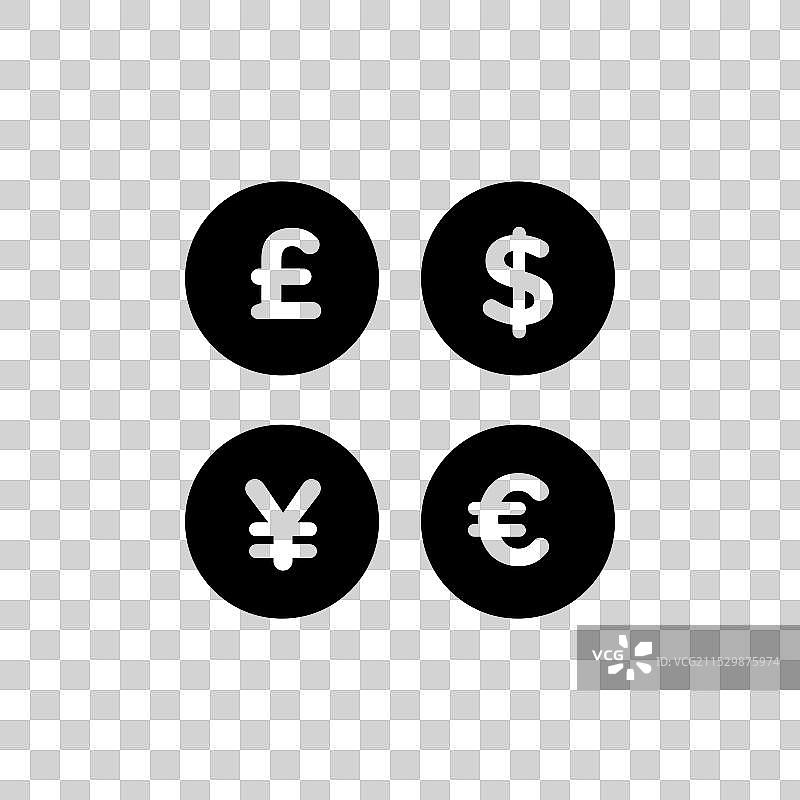 货币图标集：美元、欧元、日元和英镑图片素材
