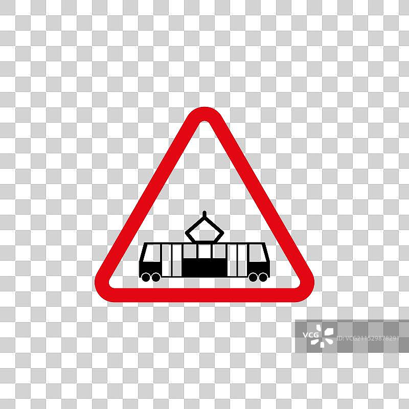 有轨电车警告交通标志城市街道电缆图片素材