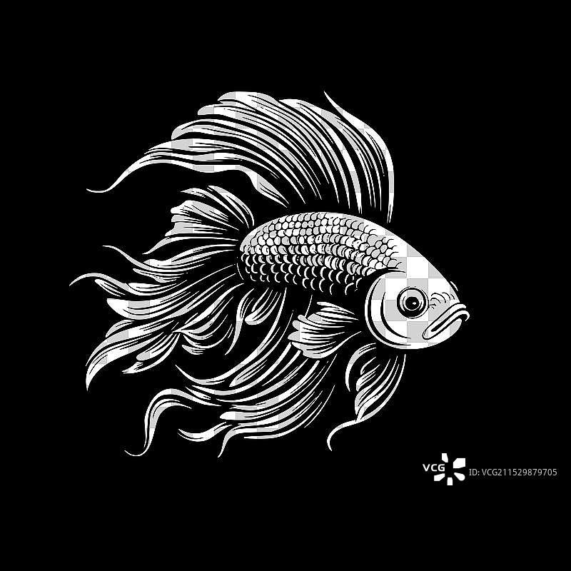 黑白孤立的斗鱼图标图片素材