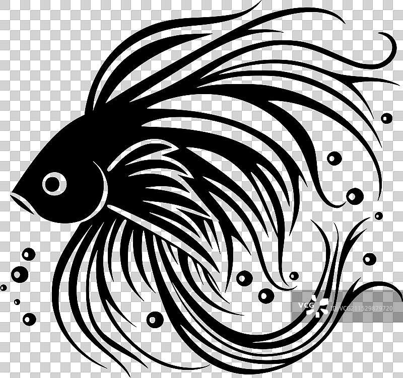 黑白孤立的斗鱼图标图片素材