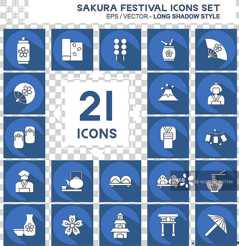与日本樱花节相关的图标集图片素材