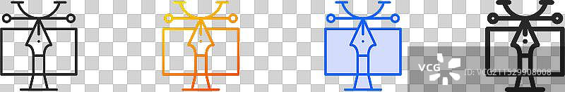 钢笔图标，细线性渐变蓝色描边图片素材