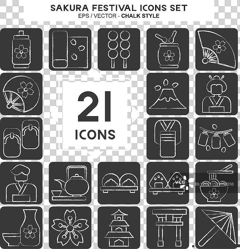 与日本樱花节相关的图标集图片素材