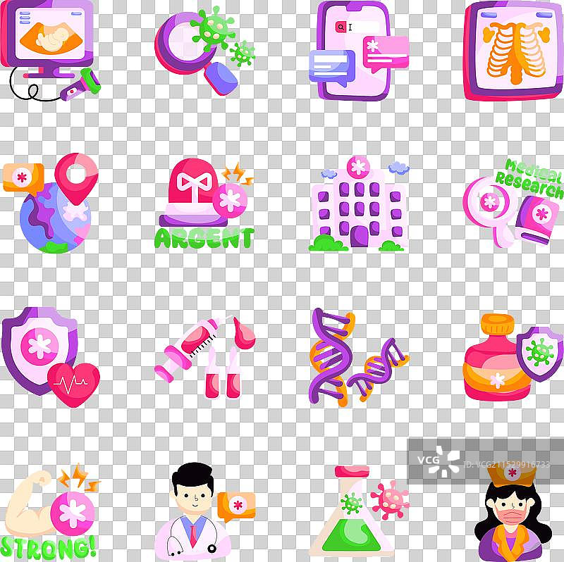 一套医疗和健康平面贴纸图片素材