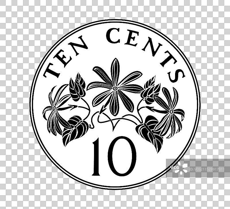 新加坡10分硬币，上面有丝带图案图片素材