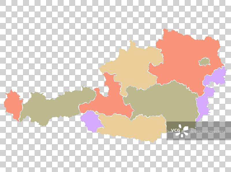 奥地利各地区的彩色地图图片素材