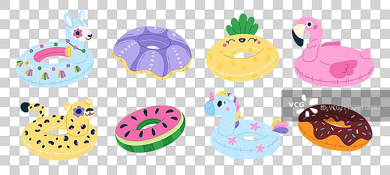 充气圆圈橡胶游泳圈卡通图案图片素材