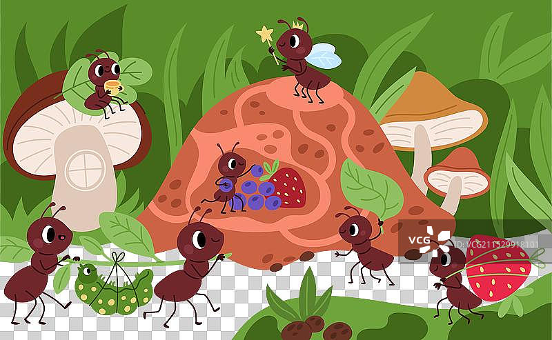 可爱的蚂蚁生活卡通昆虫各自不同图片素材