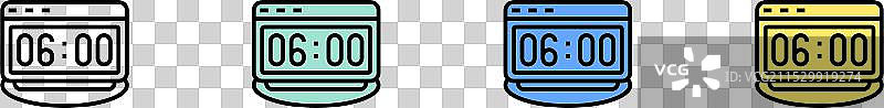 闹钟图标轮廓，绿色、蓝色和黄色图片素材