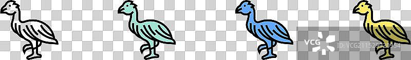 鸟类图标轮廓，绿色、蓝色和黄色风格图片素材
