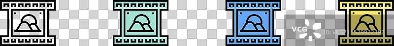 电影胶卷图标轮廓，绿色、蓝色和黄色图片素材