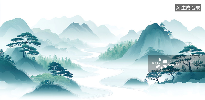【AI数字艺术】水墨山水图片素材