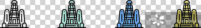 纪念碑图标轮廓，绿色、蓝色和黄色风格图片素材