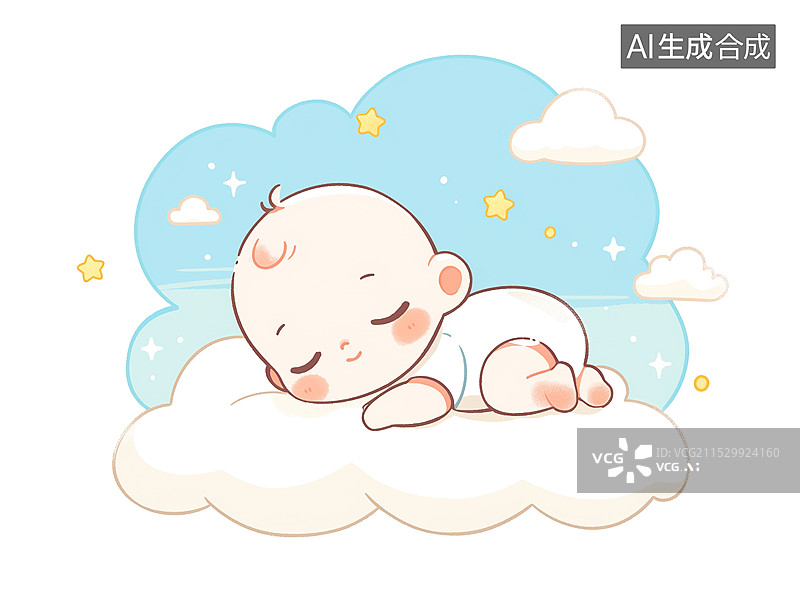 【AI数字艺术】趴在云朵上睡觉的婴儿图片素材