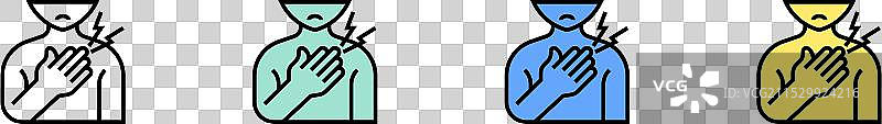 绿色、蓝色和黄色的胸痛图标轮廓图片素材
