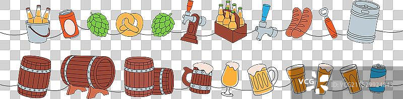 啤酒一线彩色连续画木质风格图片素材