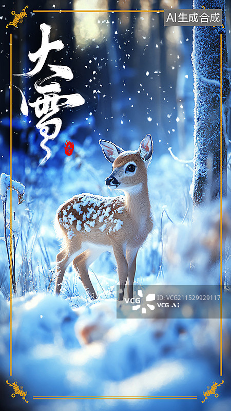 【AI数字艺术】传统二十四节气大雪节气海报图片素材