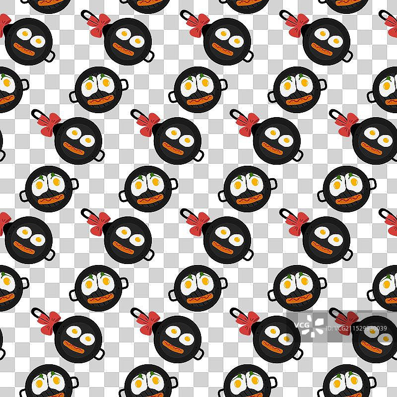 两个带把手的平底锅，里面盛着炒鸡蛋和图片素材