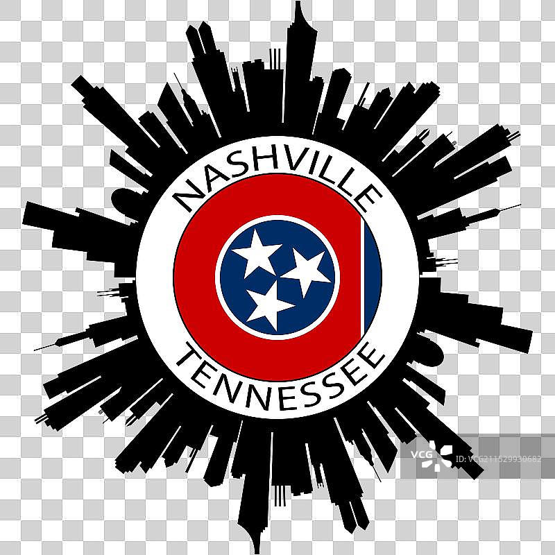 纳什维尔天际线与田纳西州国旗，美国旅行图片素材