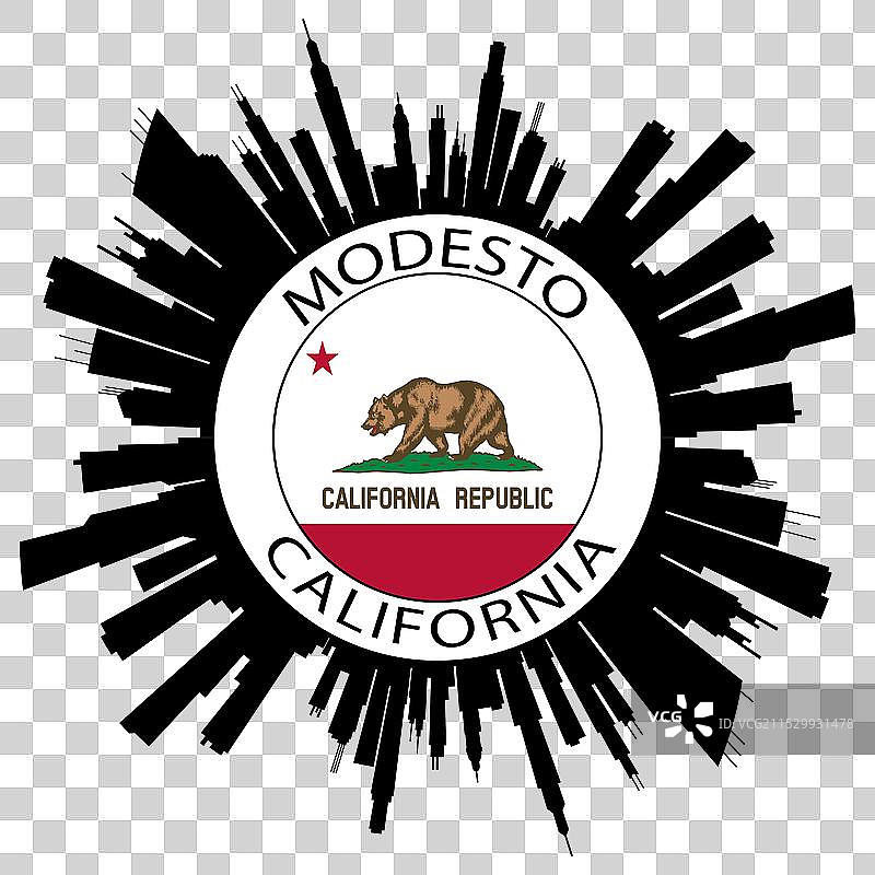 加利福尼亚州莫德斯托天际线美国国旗旅行图片素材