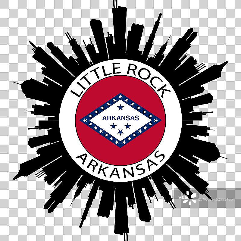 小石城天际线与阿肯色州国旗，美国旅行图片素材