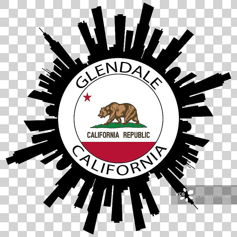 格伦代尔天际线，加利福尼亚，美国国旗，旅行图片素材