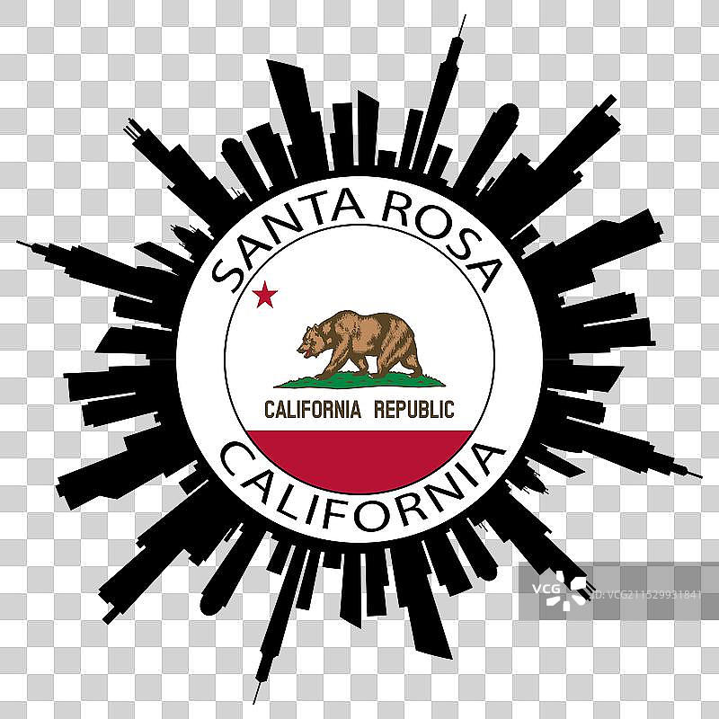 圣罗莎天际线，加利福尼亚，美国国旗，旅行图片素材