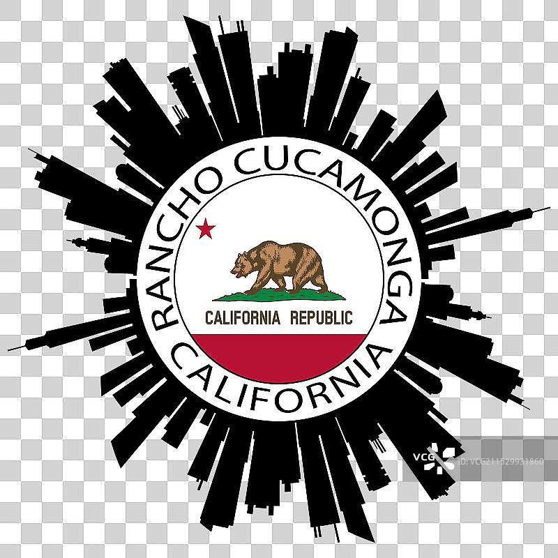 加州库卡蒙加天际线与美国国旗图片素材