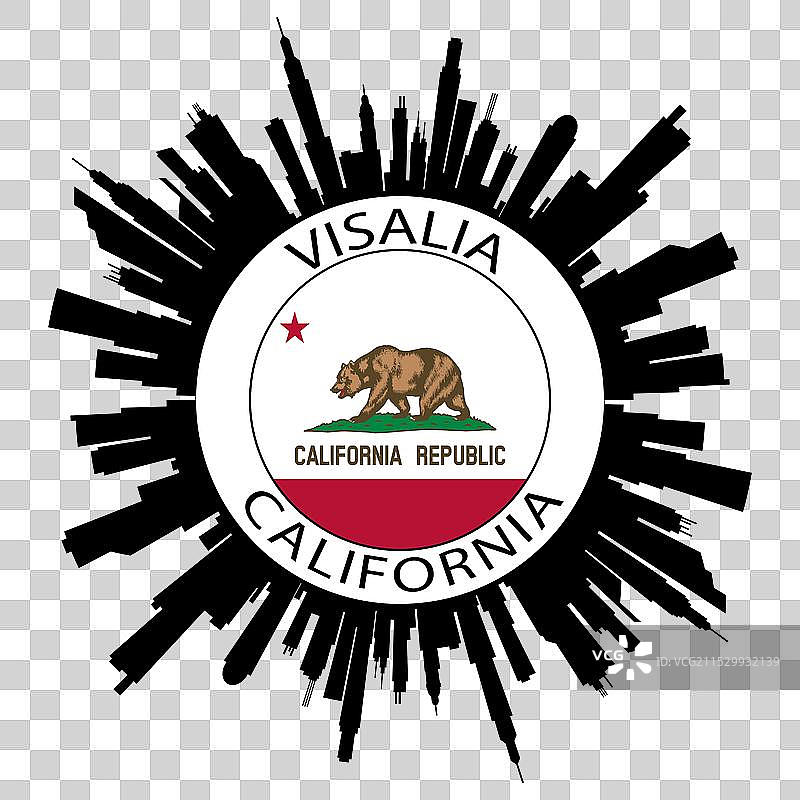 维萨利亚天际线，加利福尼亚，美国国旗，旅行图片素材