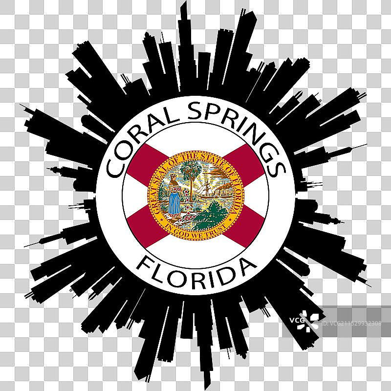 佛罗里达州珊瑚泉天际线与美国国旗旅行图片素材