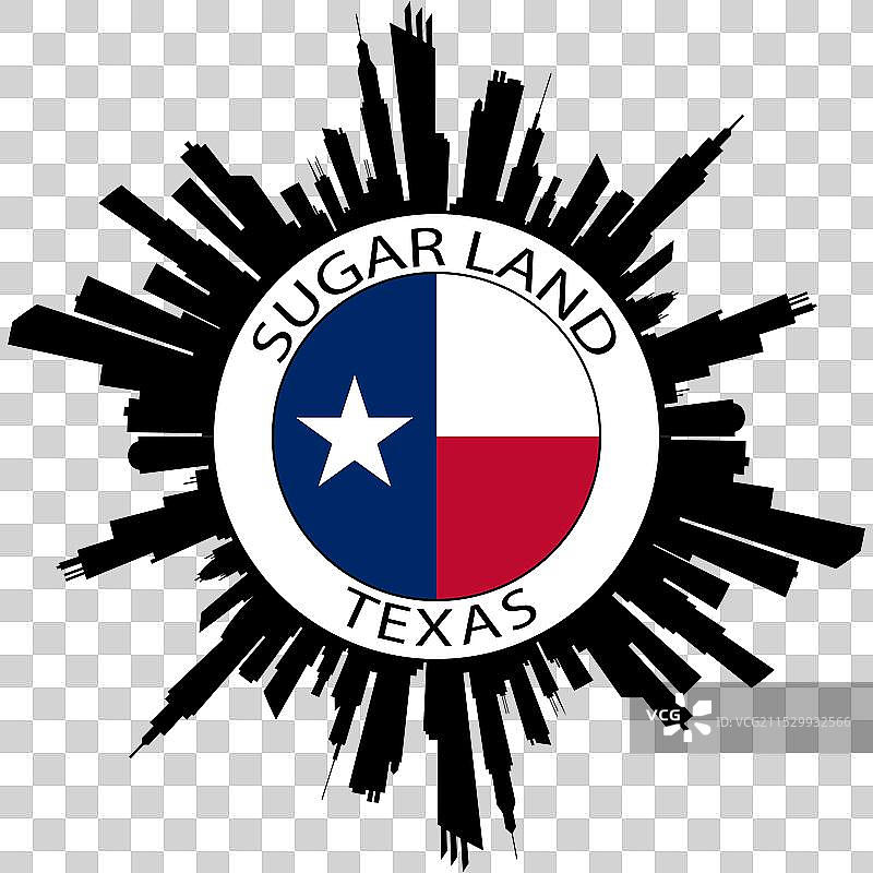 德克萨斯州糖城天际线与美国国旗旅行纪念品图片素材