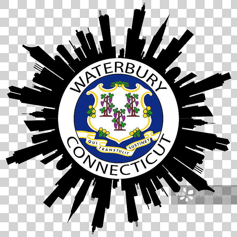 康涅狄格州沃特伯里天际线美国国旗旅行图片素材