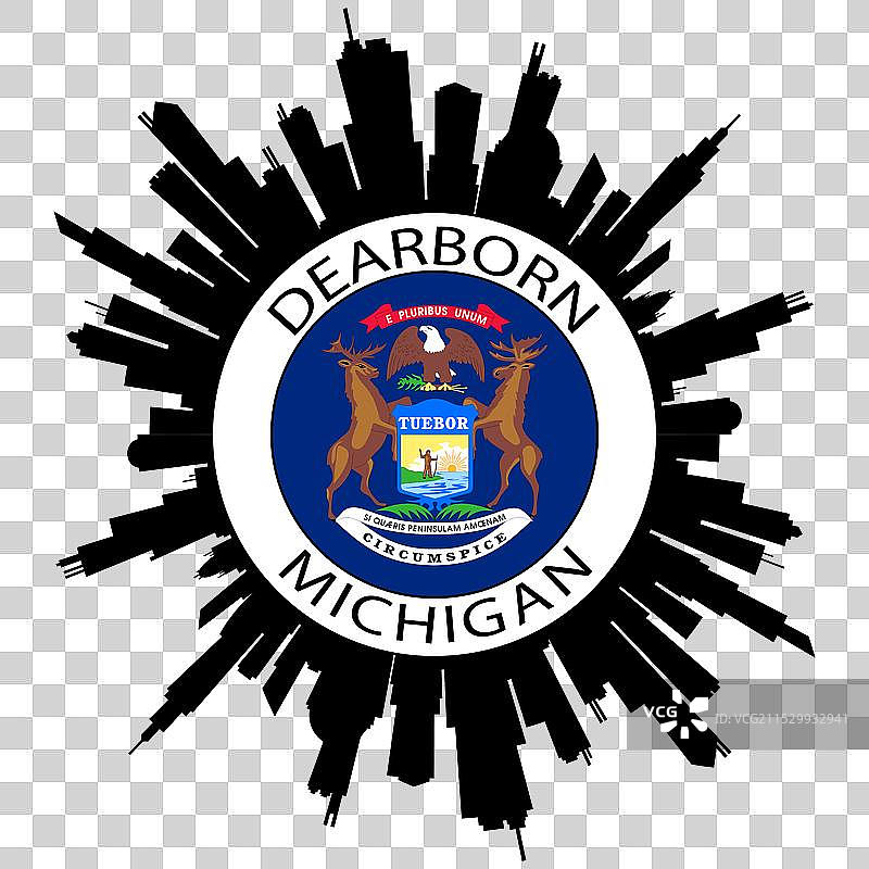 底特律市天际线 密歇根州 旗帜 美国 旅行纪念品图片素材