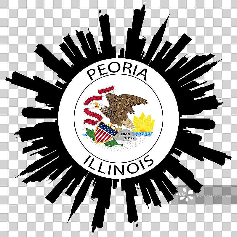 皮奥里亚天际线 伊利诺伊州 旗帜 美国 旅行纪念品图片素材