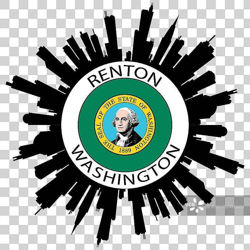 华盛顿州伦顿天际线美国国旗旅行纪念品图片素材