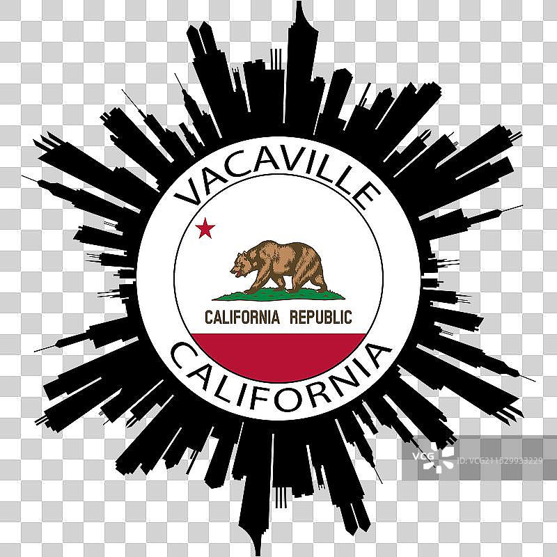 加州瓦卡维尔天际线与美国国旗旅行图片素材