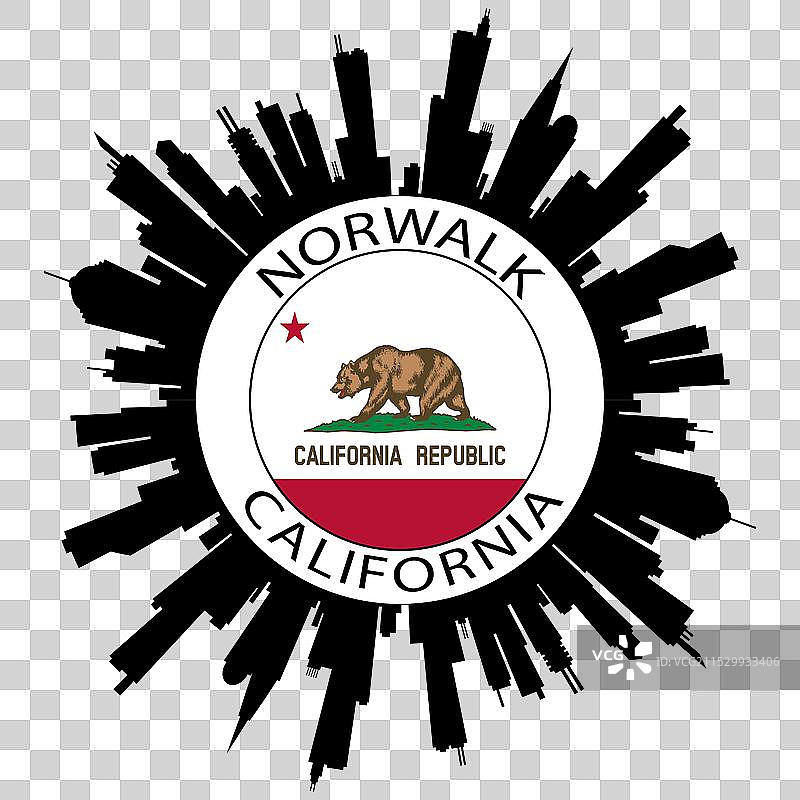 诺沃克天际线，加利福尼亚，美国国旗，旅行图片素材